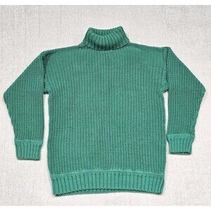Vtg 80s GAP Clothing Co. 100% Cotton Large Green Chunky Cable Knit Sweater‎